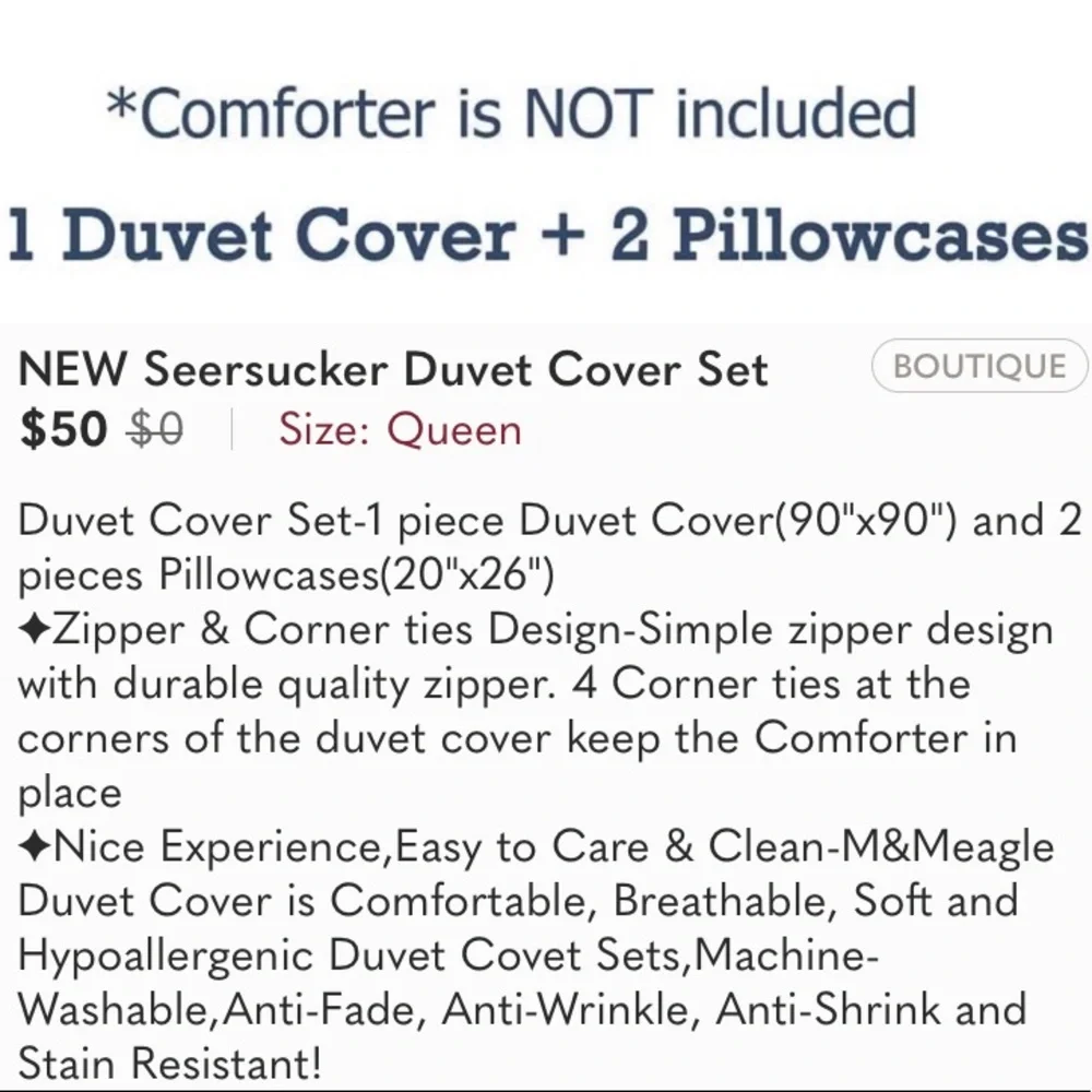 NEW Seersucker Duvet Cover Set